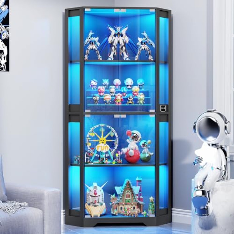 Collectible & Vintage Dolls For Christmas - Lighted Corner Display Cabinet with Glass