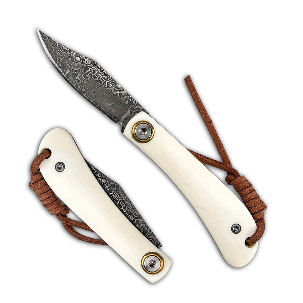Vintage Collectible Knife - Compact Vintage EDC Damascus Folding Knife