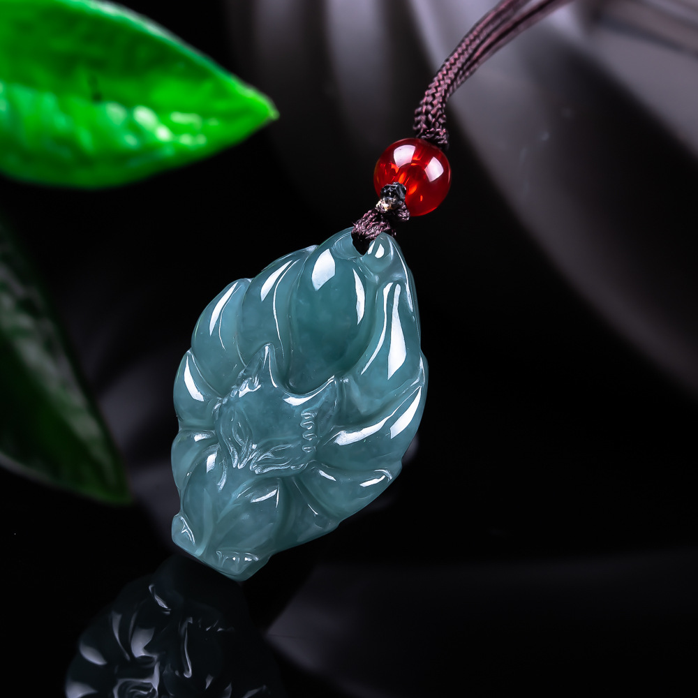 Vintage Necklace - Natural Burmese Jadeite Fox Pendant Necklace