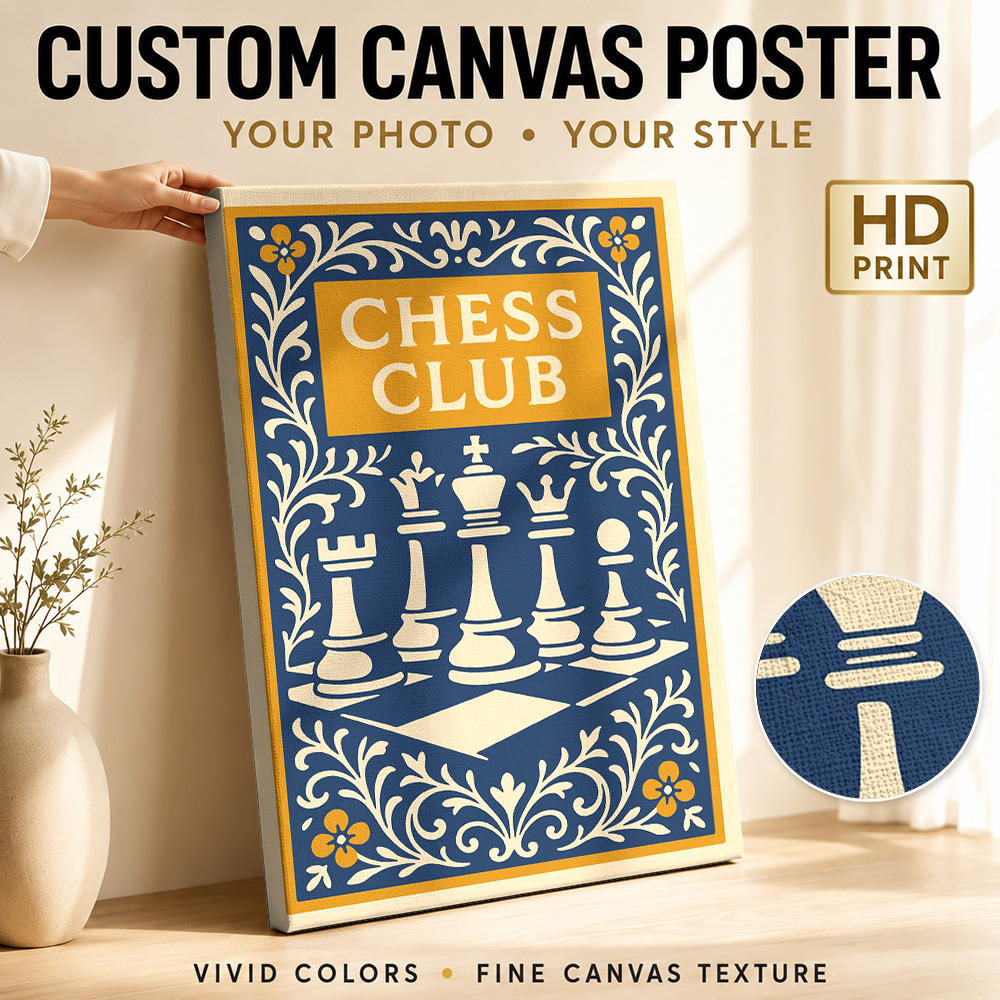 Collectible Vintage Photos - Chess Club Vintage Framed Canvas Poster
