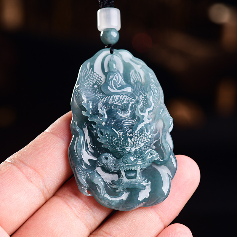 Natural Burmese Jadeite Dragon - Vintage Necklace 评论和价格
