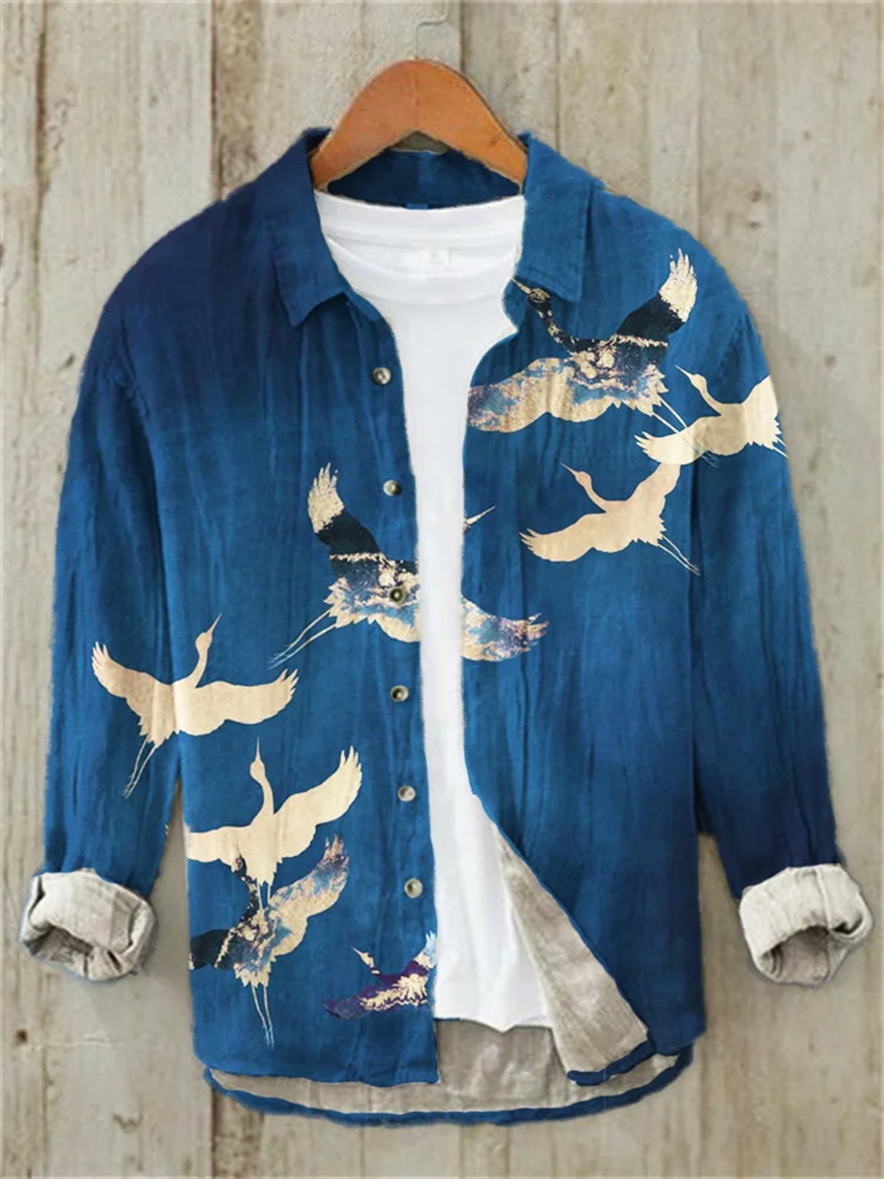 Men's Fish Printed Linen Long  - Vintage Collectible Shop 评论和价格