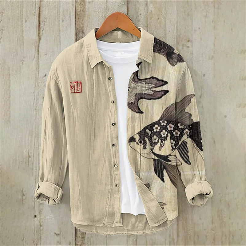 Men's Fish Printed Linen Long  - Vintage Collectible Shop 评论和价格